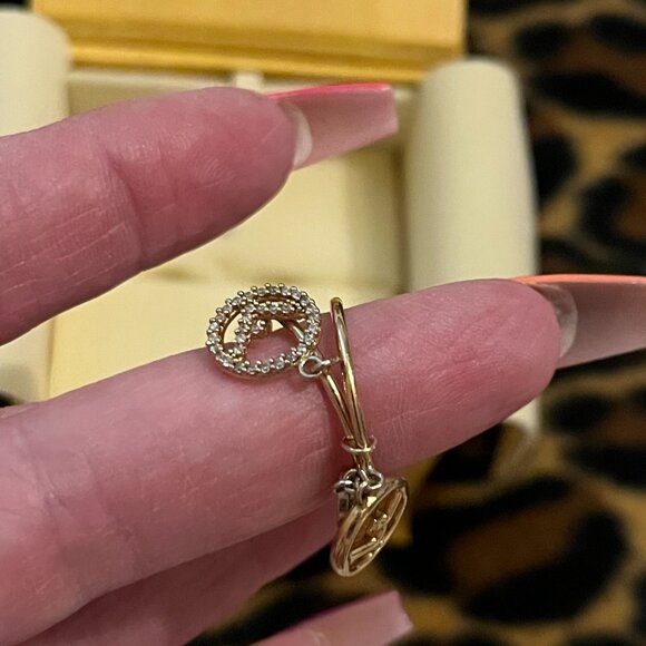 FENDI F's Rhinestone Logo Double ring Ring Metal Gold Size 6 - Picture 8 of 10